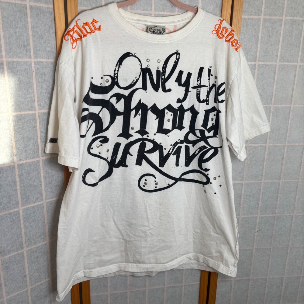 Blac Label Premium Mens 3XL White‎ Graphic T-Shirt Y2K Pray STAINS